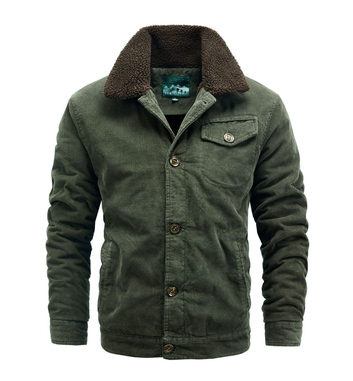 Herren Cord-Truckerjacke mit durchgehendem Sherpa‑Futter und Hemdkragen – Taviero