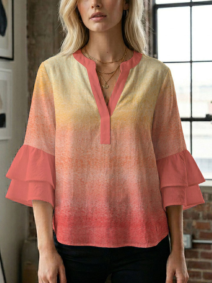Damen Blusenshirt mit voluminösen Ärmeln und kreativem Druckdesign Echo Archiv