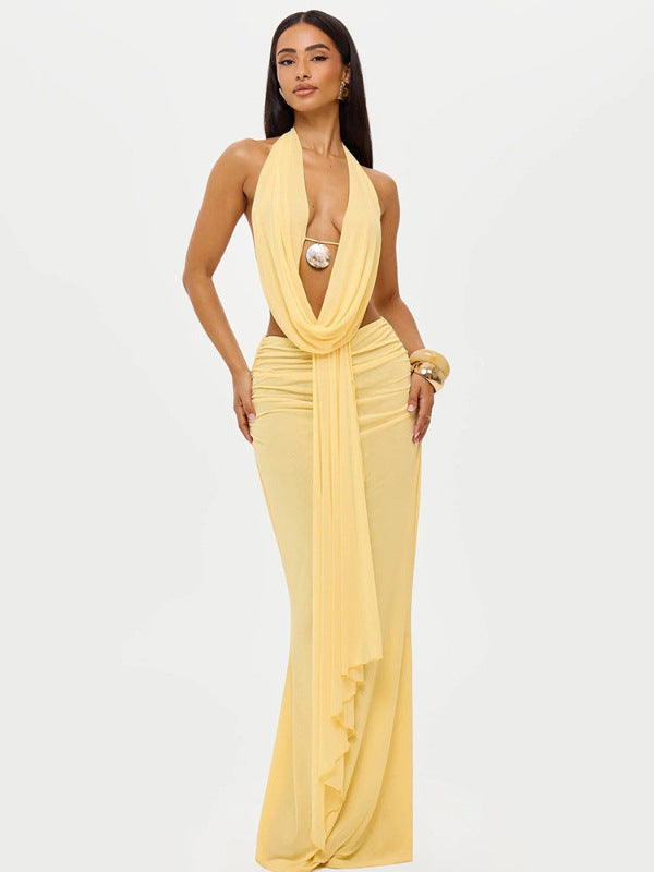 Damen Elegantes Strandkleid mit tiefem Ausschnitt und fließendem Stoff Echo Archiv