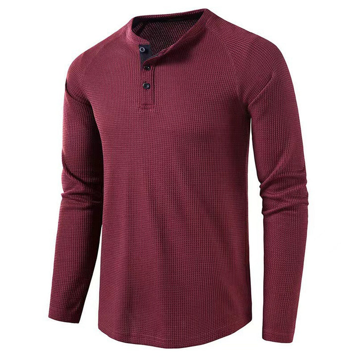 Herren Langarmshirt im modernen Waffelstrick mit Knopfleiste Echoarchiv