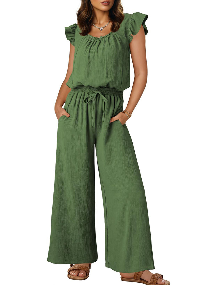 Damen Crinkle-Overall mit weitem Bein, elastischem Taillenbund und Rüschenärmeln Echo Archiv