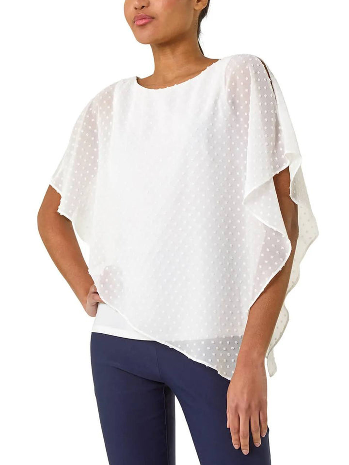 Damen leichtes Chiffon-Überwurfshirt mit Pünktchen und Fledermausärmeln – Avérine