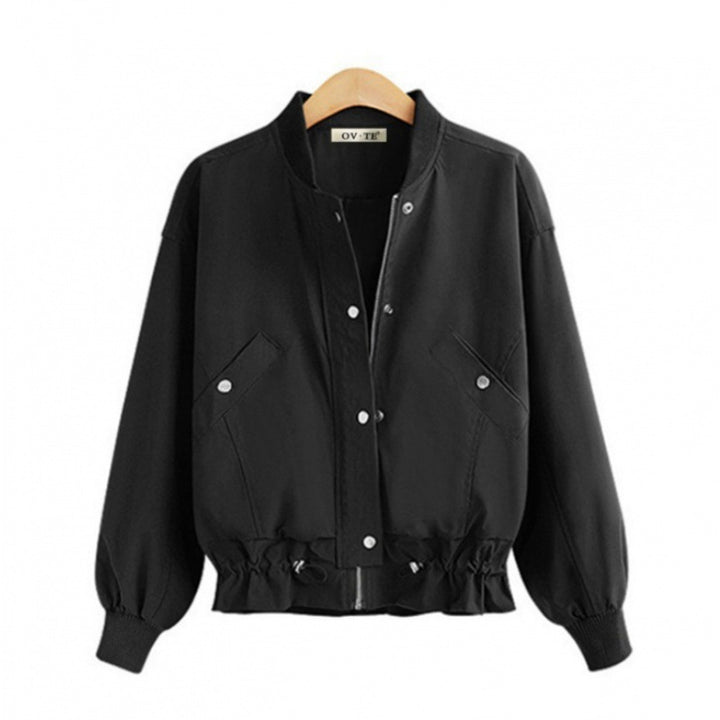 Damen Oversize Bomberjacke mit Tunnelzugbund, Druckknopfleiste und aufgesetzten Taschen – Avenza