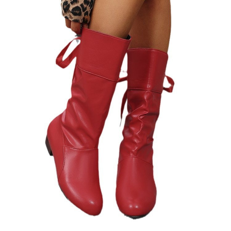 Damen nan schafthöhe Stiefel mit Raffung, rückseitiger Schnürung und niedrigem Blockabsatz Echo Archiv