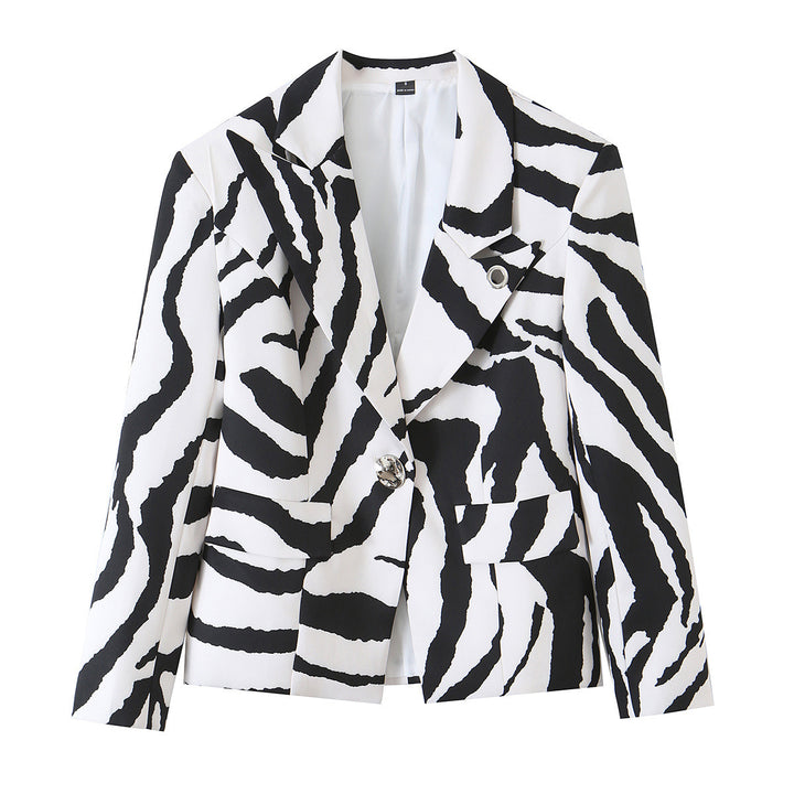 Damen Statement-Zebra-Blazer mit Reverskragen und taillierter Silhouette Echo Archiv