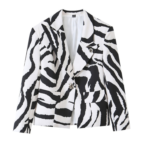 Damen Statement-Zebra-Blazer mit Reverskragen und taillierter Silhouette Echo Archiv
