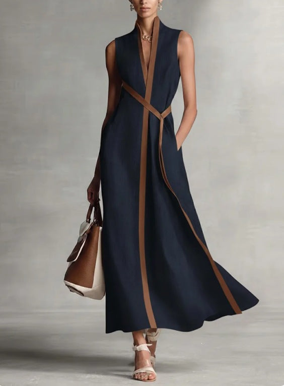 Damen elegantes Maxikleid mit Taillenschnitt und schmalem Gürtel Echo Archiv