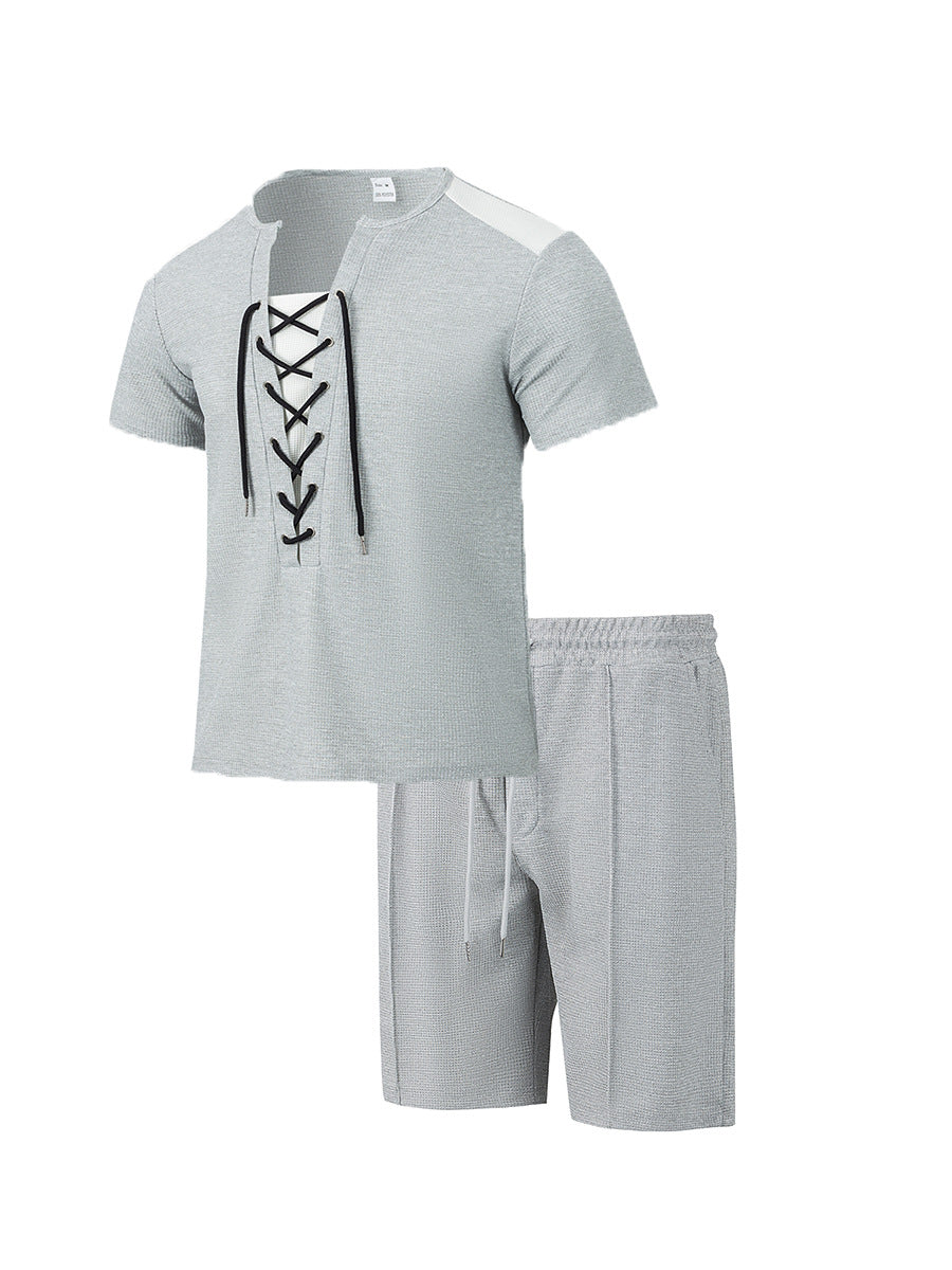 Herren Sportliches Kurzarm-Set mit gerade geschnittenem Hemd und elastischer Hose Echoarchiv