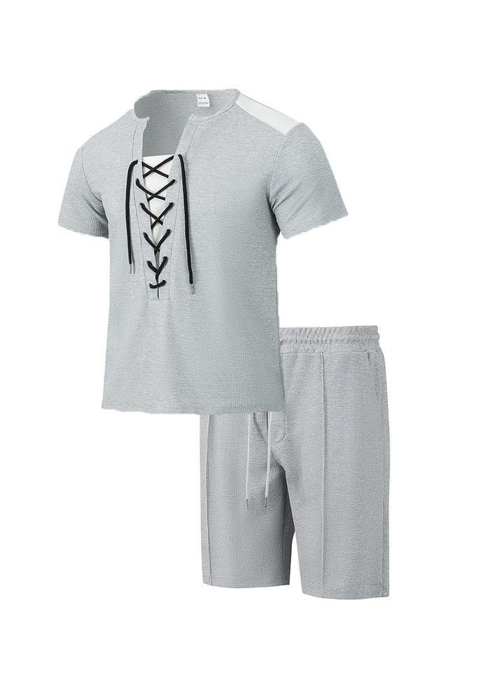 Herren Sportliches Kurzarm-Set mit gerade geschnittenem Hemd und elastischer Hose Echoarchiv
