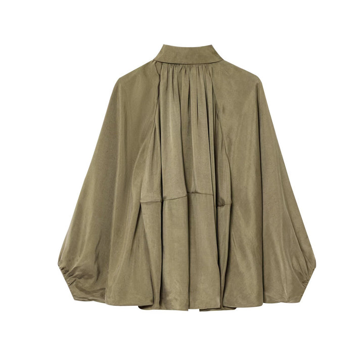 Damen Weite plissierte Hemdblusen-Jacke mit Hemdkragen, Reißverschluss und ballonförmigem Saum Echo Archiv