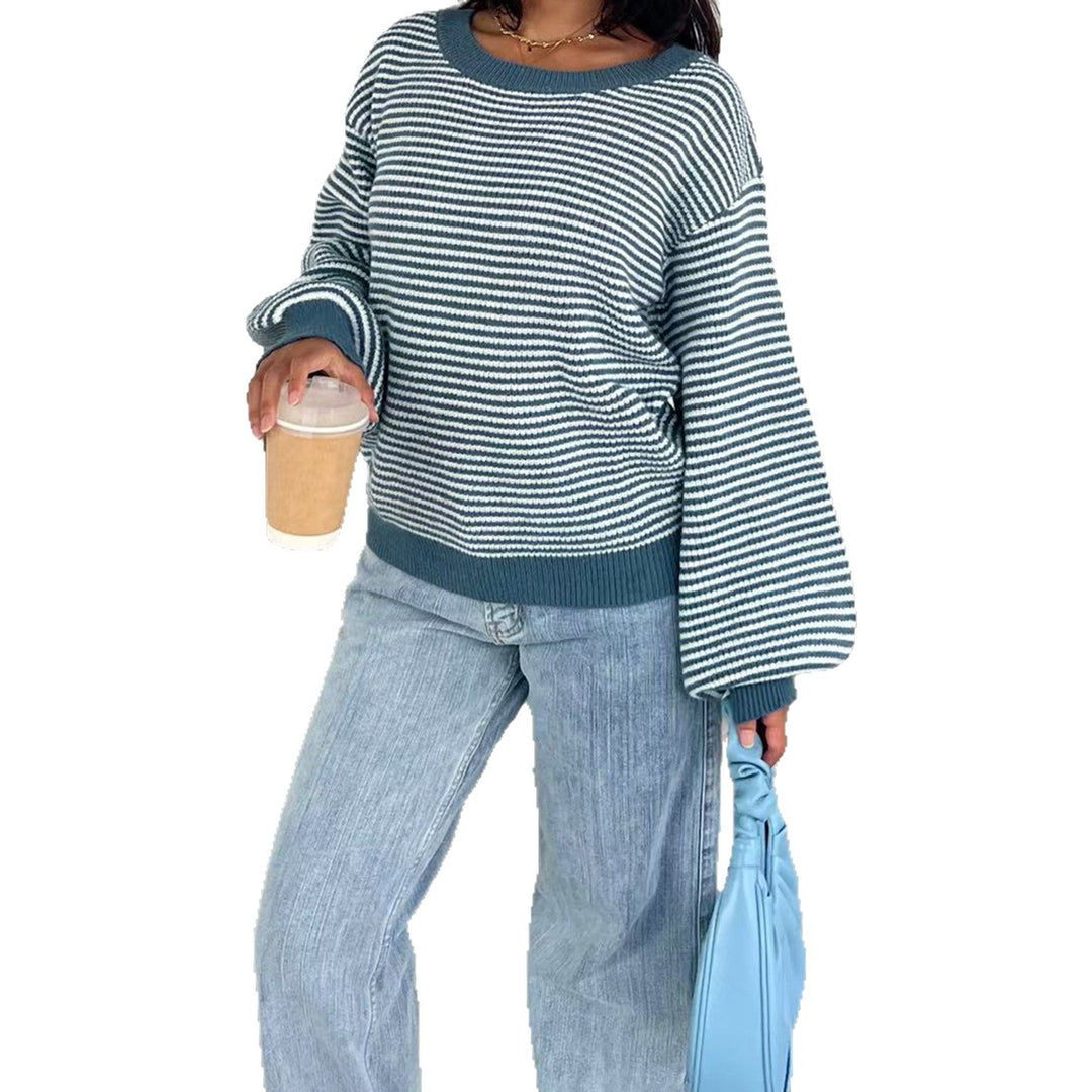 Damen Feinstrick-Pullover mit weitem U-Boot-Ausschnitt, ausgestellten Ärmeln und Intarsia-Blütenmotiv – Mavelle