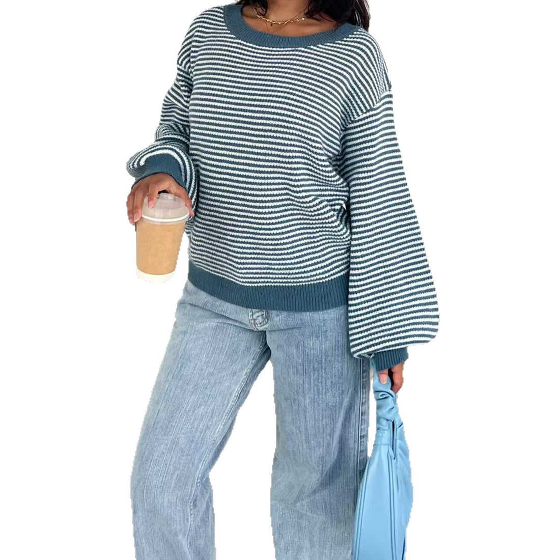 Damen Feinstrick-Pullover mit weitem U-Boot-Ausschnitt, ausgestellten Ärmeln und Intarsia-Blütenmotiv – Mavelle