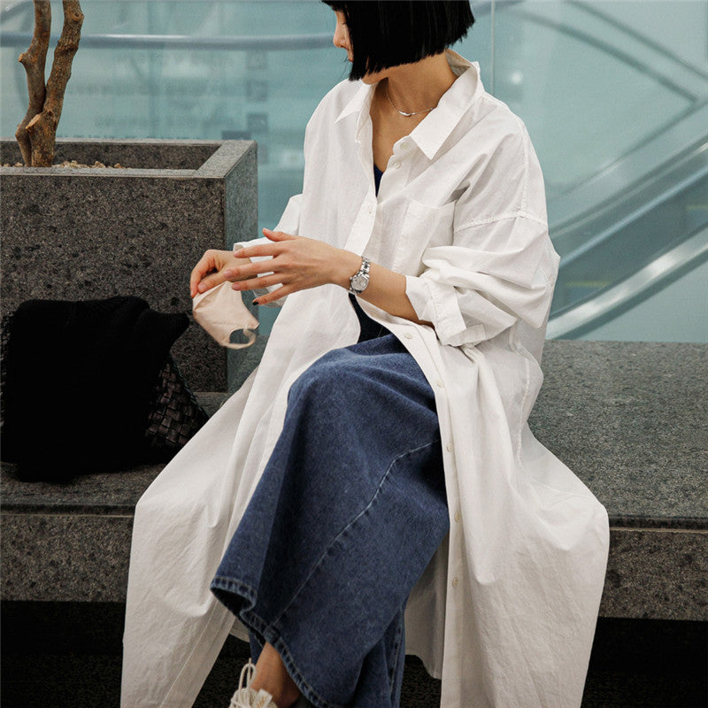 Damen Oversize-Hemdblusenkleid mit langem Saum und verdeckter Knopfleiste Echoarchiv