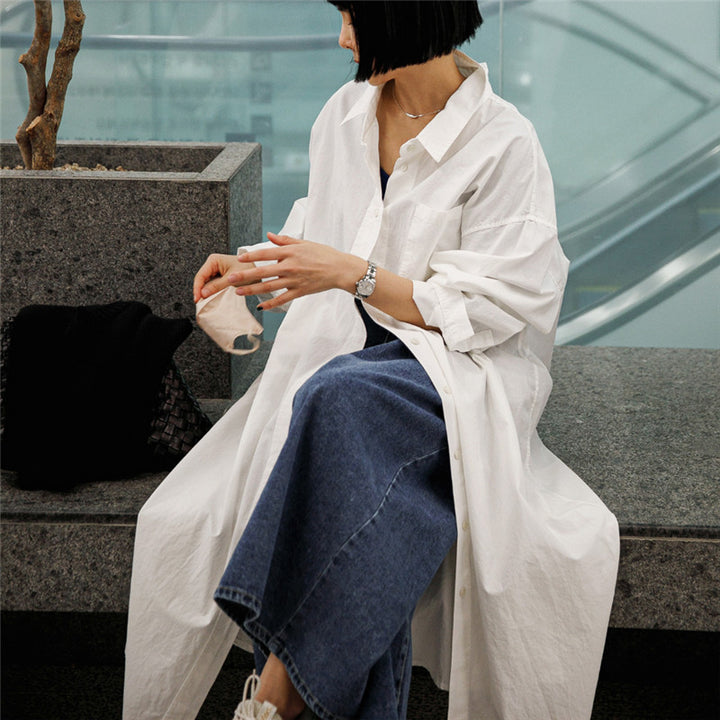 Damen Oversize-Hemdblusenkleid mit langem Saum und verdeckter Knopfleiste Echoarchiv