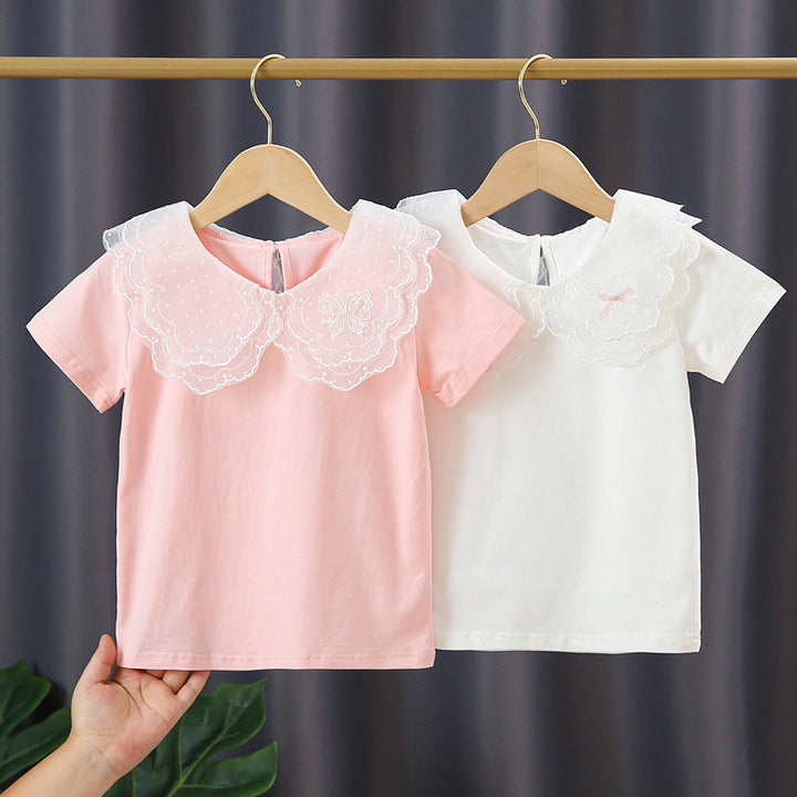 Mädchen T-Shirt mit elegantem Spitzeneinsatz und großem Kragen Echo Archiv