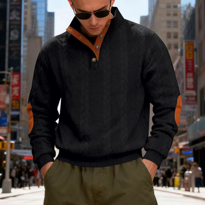 Herren strukturierter Pullover mit hohen Kragen und Druckknopfdetails Echoarchiv