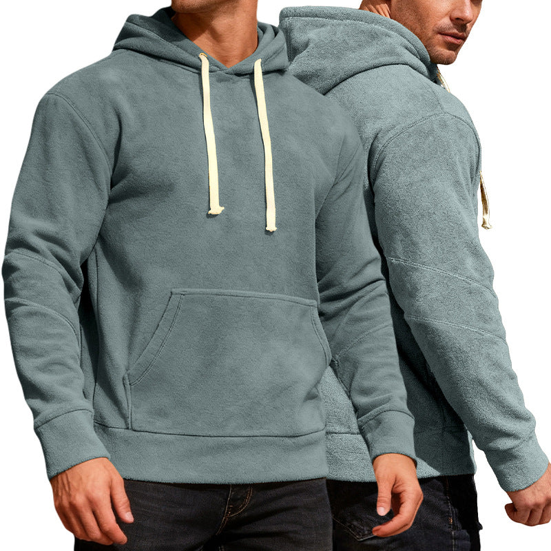 Herren nan samtweicher Kapuzenpullover mit Nahtdetails, Kängurutasche und Kontrastkordel Echo Archiv