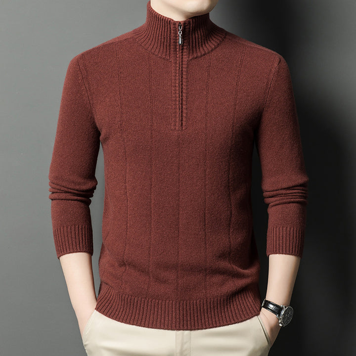 Herren Strickpullover mit praktischem Reißverschluss und feinem Rippmuster Echoarchiv