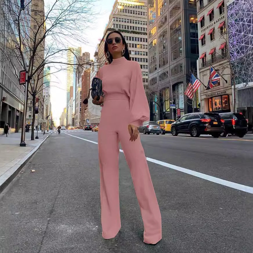 Damen Eleganter Jumpsuit mit weiten Ärmeln und hohem Kragen Echo Archiv