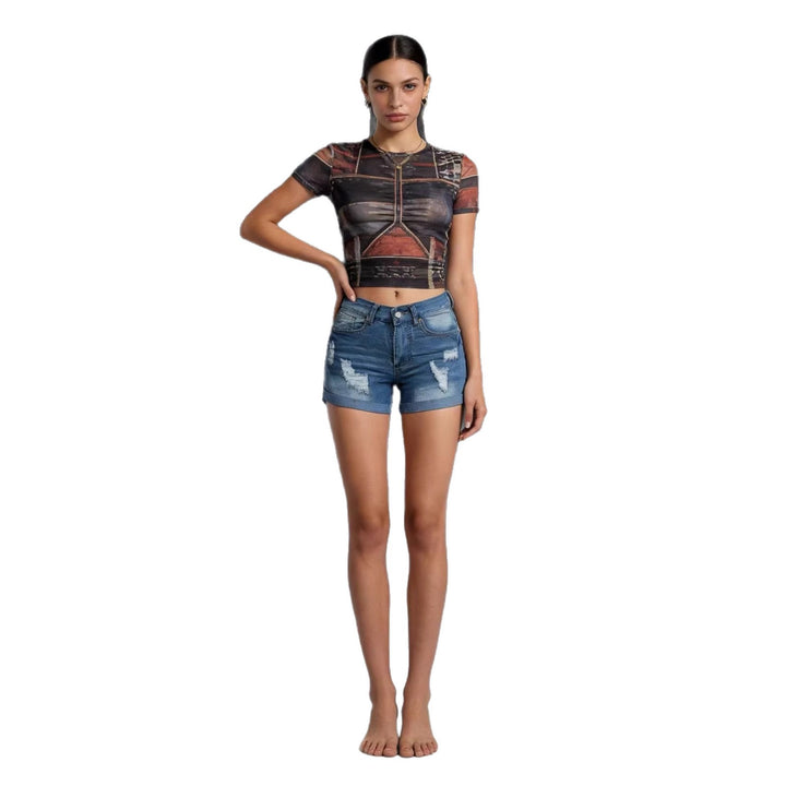 Damen Destroyed Denim-Shorts im lässigen Schnitt mit modischen Details Echo Archiv