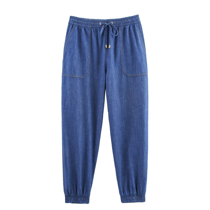 Damen lässiges Denim-Set mit Crop-Bluse und elastischen Hosen Echo Archiv