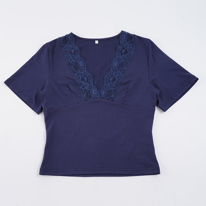 Damen Elegantes V-Ausschnitt Shirt mit Spitze Echo Archiv