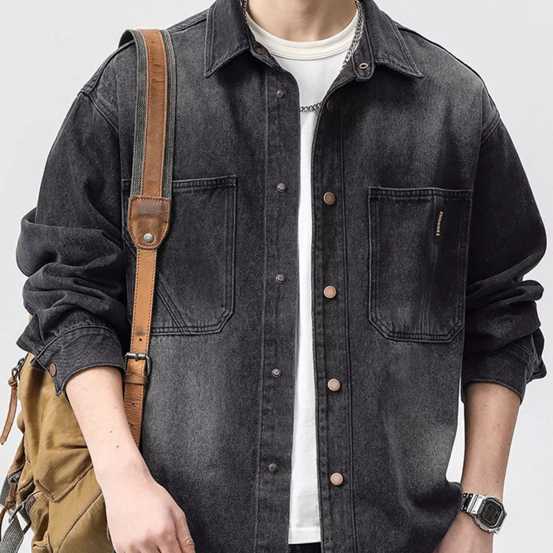 Herren Denim-Hemdjacke im lässigen Schnitt mit praktischen Taschen Echoarchiv