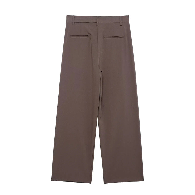 Damen elegante Wide-Leg Anzughose mit hoher Bundhöhe, präzisen Bügelfalten und verdeckter Knopfleiste – Avélisse