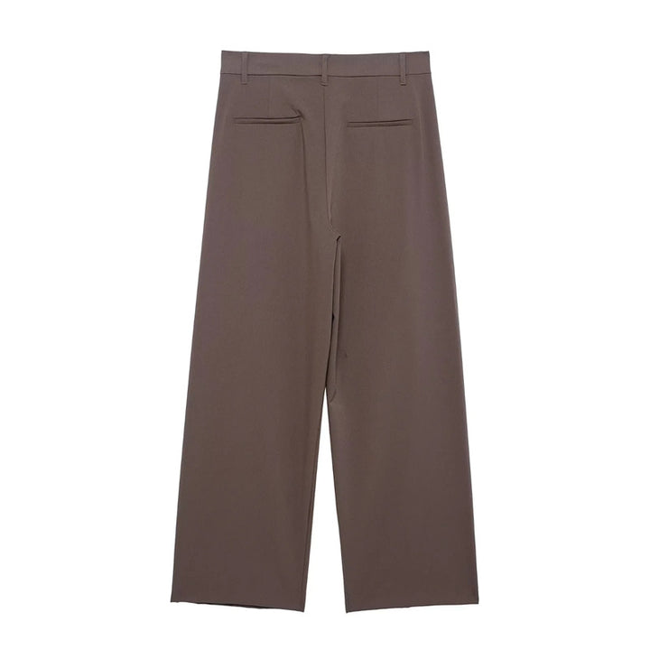 Damen elegante Wide-Leg Anzughose mit hoher Bundhöhe, präzisen Bügelfalten und verdeckter Knopfleiste – Avélisse