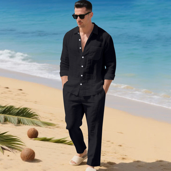 Herren leichtes Leinen-Outfit mit stilvollem Hemd und eleganter Hose Echoarchiv