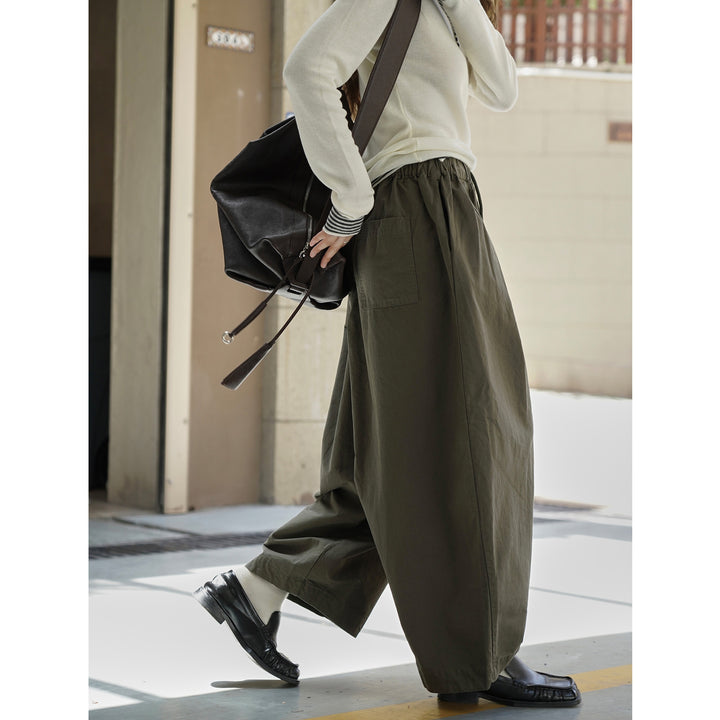 Damen Weite High‑Waist Cargo-Harem-Hose mit elastischem Bund und großen aufgesetzten Taschen Echoarchiv