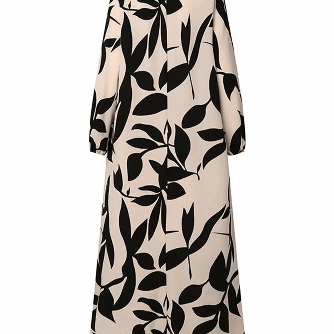 Damen Maxikleid mit lockerem A-Linien-Schnitt, weitem Fall und auffälligem Blattprint – Valéora