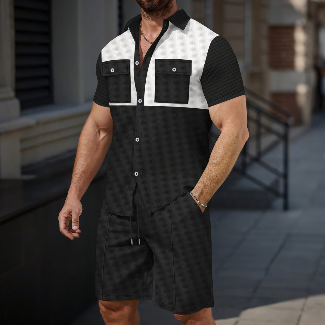 Herren Kurzarm-Hemd mit zwei Brusttaschen und lässiger Hose Echoarchiv