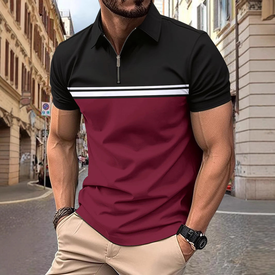 Herren Polo-Shirt mit farblich abgesetzten Streifen und kurzem Reißverschluss Echoarchiv