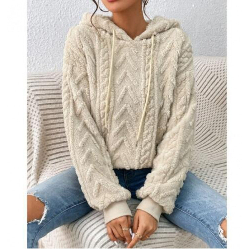 Damen Flauschiger Kapuzenpullover im Zopfmuster mit Oversize-Schnitt Echo Archiv