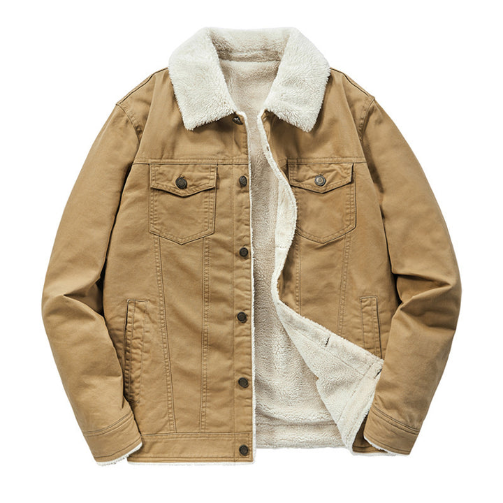 Herren Canvas-Truckerjacke mit durchgehendem Teddyfutter und Umlegekragen – Taviero