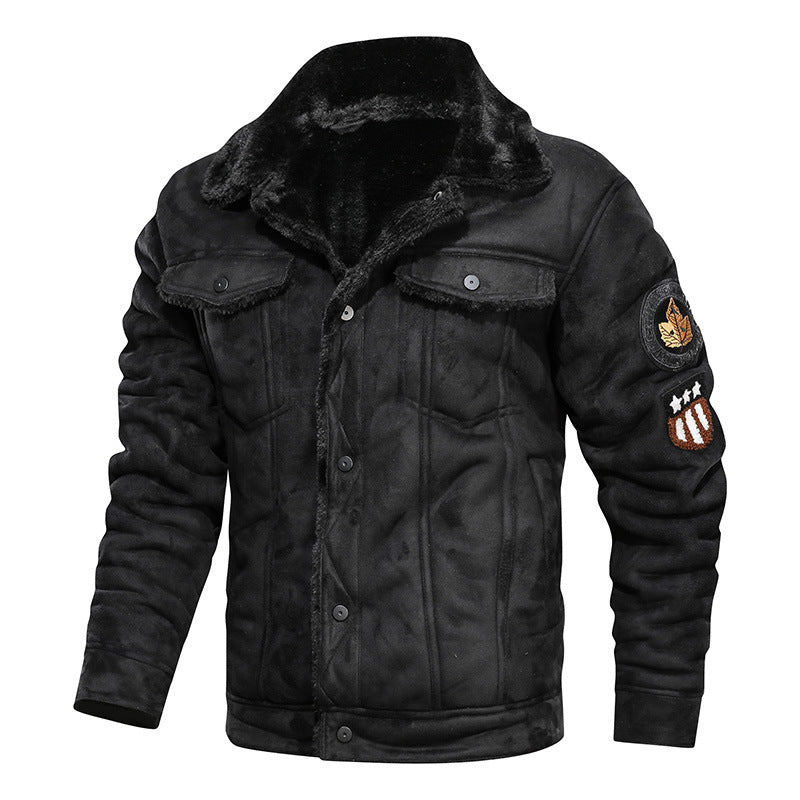 Herren Wildlederjacke mit Teddyfutter und Military-Patches Echoarchiv