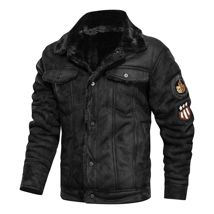 Herren Wildlederjacke mit Teddyfutter und Military-Patches Echoarchiv