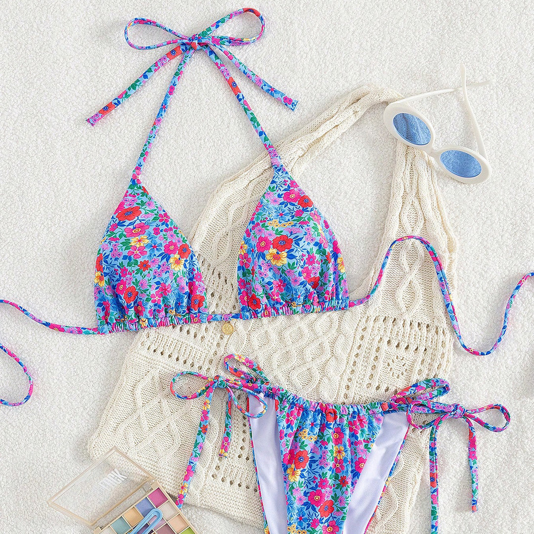 Damen Triangel-Bikini mit floraler Verzierungen und raffinierten Bindedetails Echo Archiv