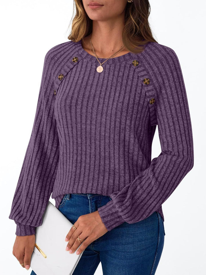 Damen Gerippter Strickpullover mit Zierknopfleiste an Raglanärmeln Echoarchiv