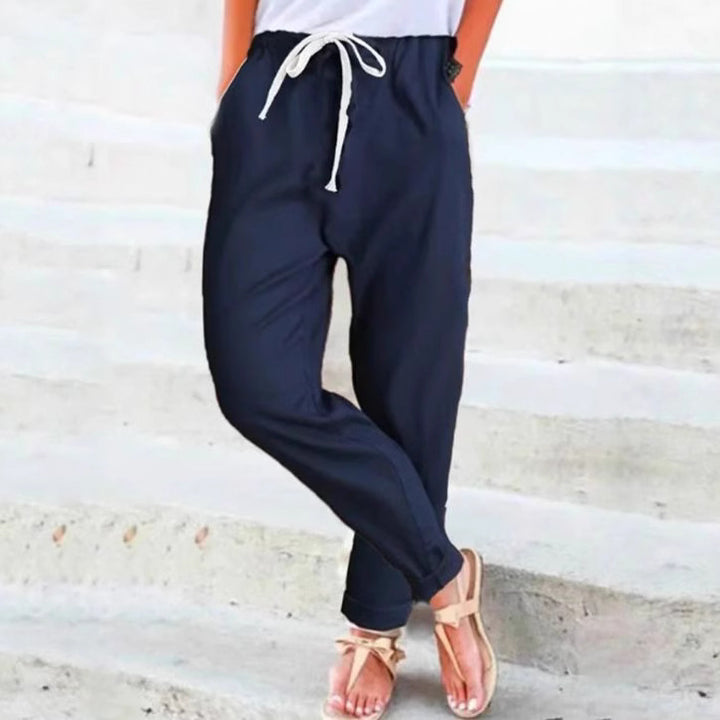 Damen nan leichte Leinenmix-Hose mit elastischem Bund, Kordelzug und konischer Knöchelpartie Echo Archiv