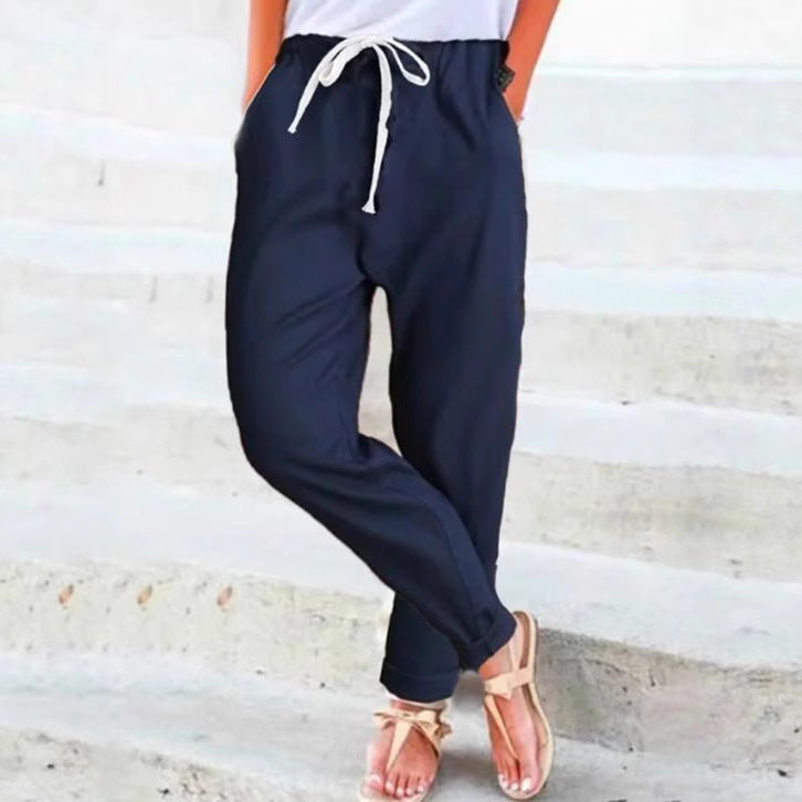 Damen nan lässige Relaxhose mit elastischem Bund, Kordelzug, Eingrifftaschen und umgeschlagenem Saum Echo Archiv