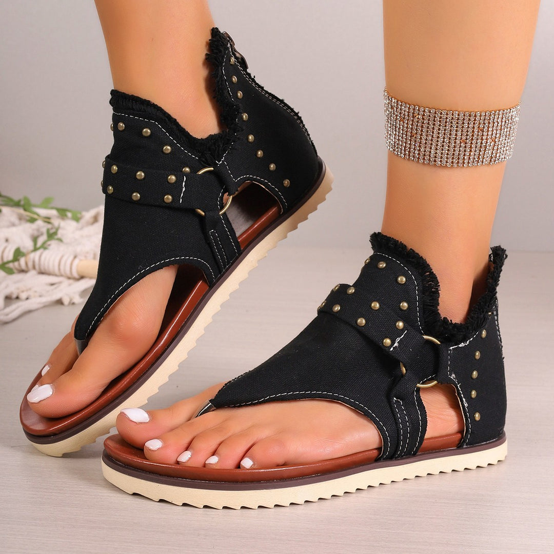 Damen nan Jeans-Bootie-Zehensandale mit weichem Schaftfutter, Nieten und profilierter Gummisohle Echo Archiv
