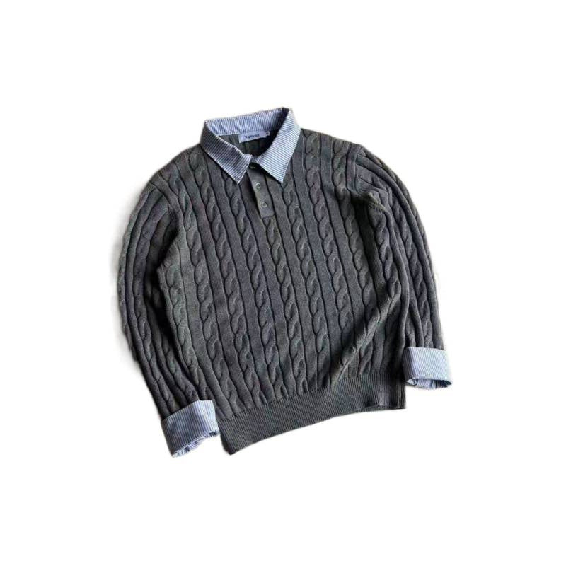 Damen nan gestrickter Polo-Pullover mit Zopfmuster und eingesetztem Hemdkragen Echo Archiv