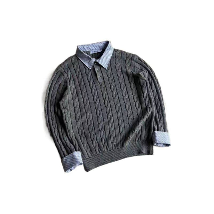 Damen nan gestrickter Polo-Pullover mit Zopfmuster und eingesetztem Hemdkragen Echo Archiv