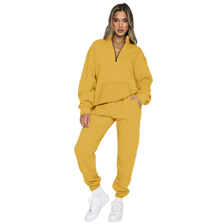 Damen nan French‑Terry Relax‑Loungewear‑Set mit halbem Reißverschluss, Kängurutasche und taillierter, schmal zulaufender Jogginghose Echo Archiv