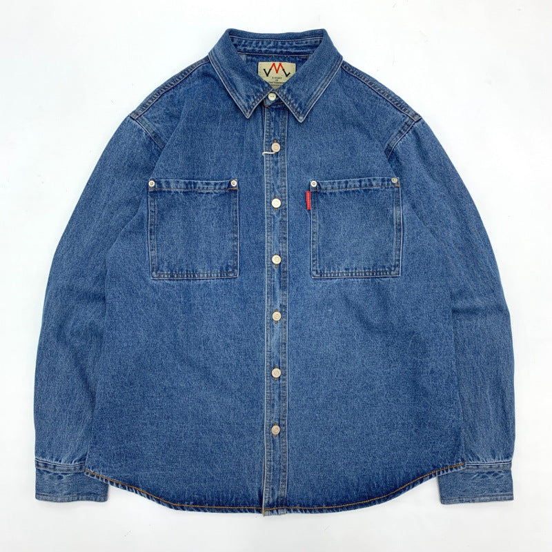 Herren Relaxed Denim-Hemdjacke mit aufgesetzten Brusttaschen und gerundetem Saum Echoarchiv