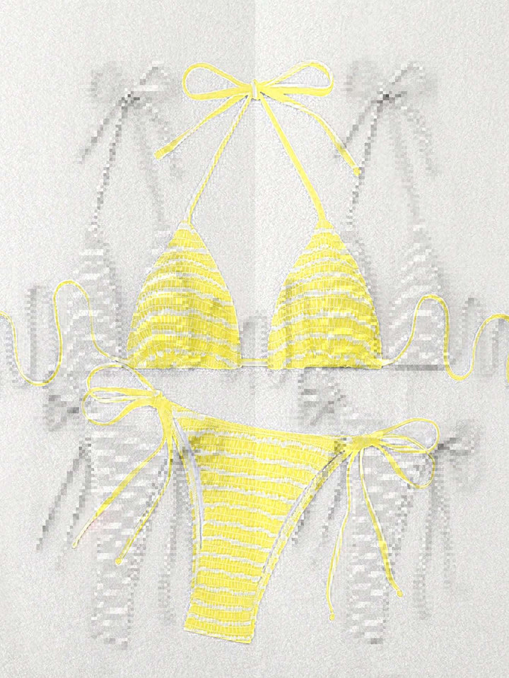 Damen Triangel-Bikini mit feinem Streifenmuster und raffinierten Bindebändern Echo Archiv