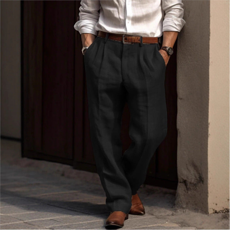 Herren elegante Leinenhose mit lockerer Passform und praktischen Taschen Echoarchiv