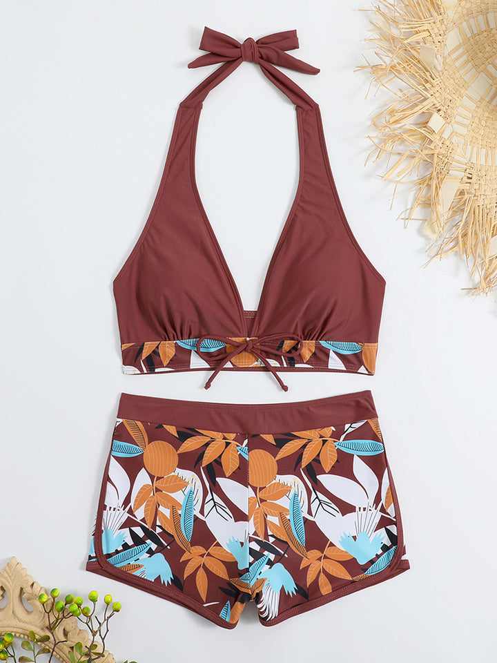 Damen Sportliches Bikini-Set mit verstellbarem Haltertop und Shorts Echo Archiv